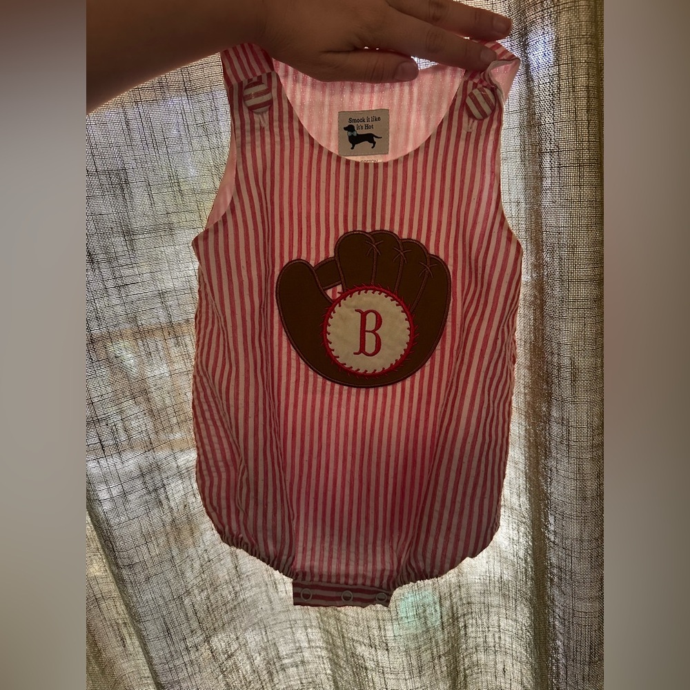 Striped Baby Romper with Baseball Glove Design “B”